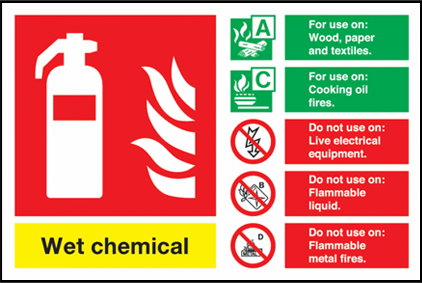 reliance firetech wet chemical extinguisher what to use it on